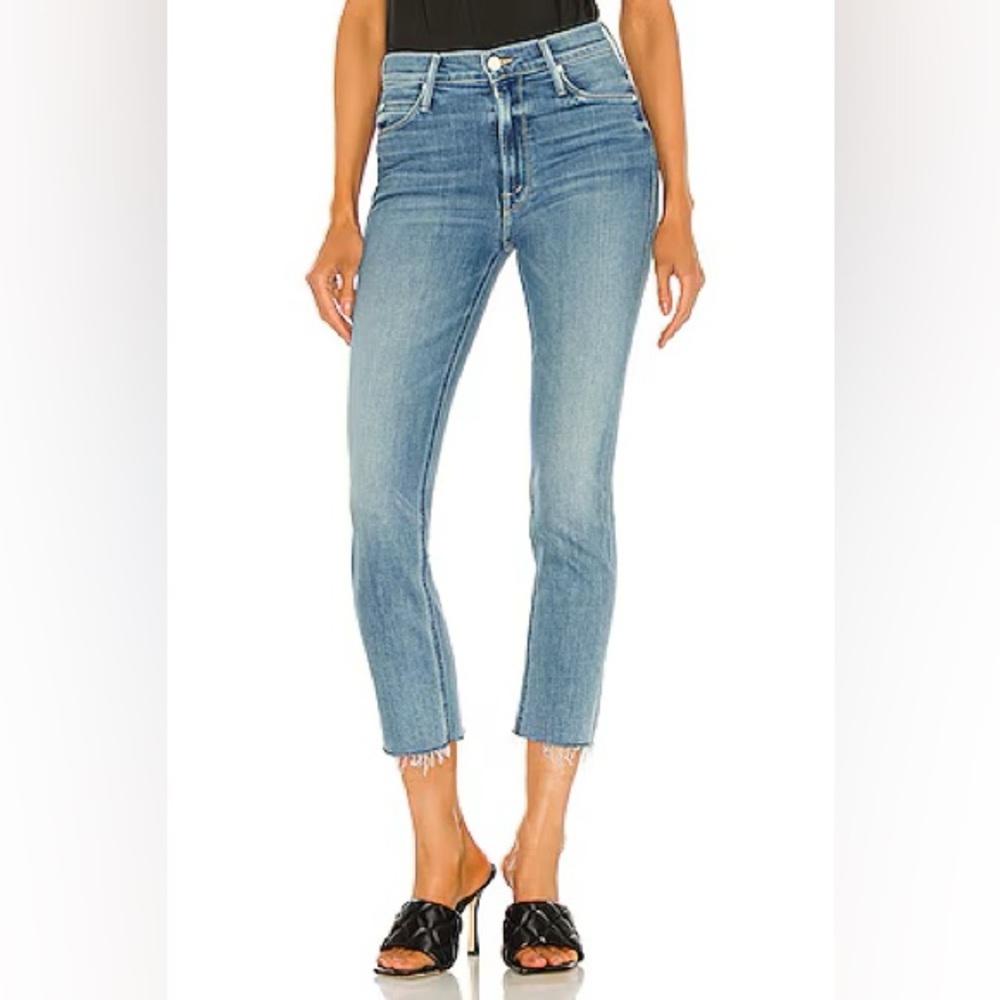MOTHER The Mid-Rise Dazzler Crop Fray Jeans Blowing Kisses Womens Size 27